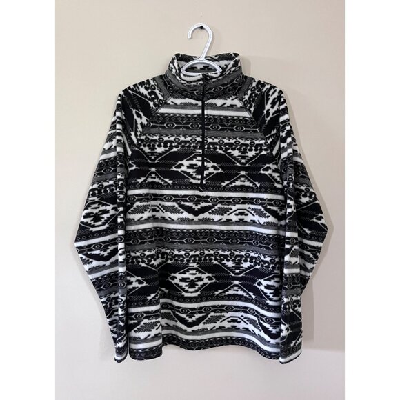 Eddie Bauer Womens XXLarge Black White Quarter Zip Fleece High Neck Jacket - Picture 1 of 4